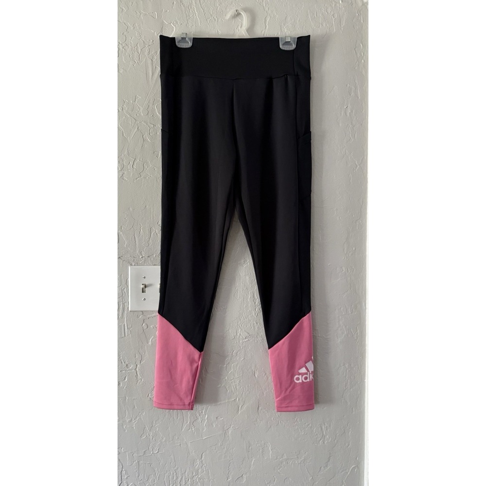 Adidas Women's Athletic Tight Pant Size Large Black/ Pink Color Logo At Legs